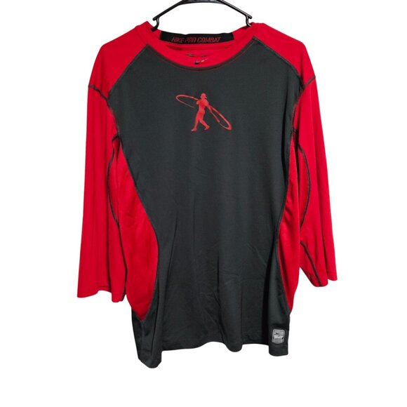 Nike Pro Combat Dri Fit Long Sleeve Shirt Mens Size XXL Red Black Athletic Wear - Picture 1 of 7